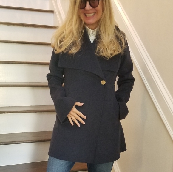Laundry by Shelli Segal, Denim Blue Wool Blend Mini Coat, XS, $48 - Picture 6 of 13